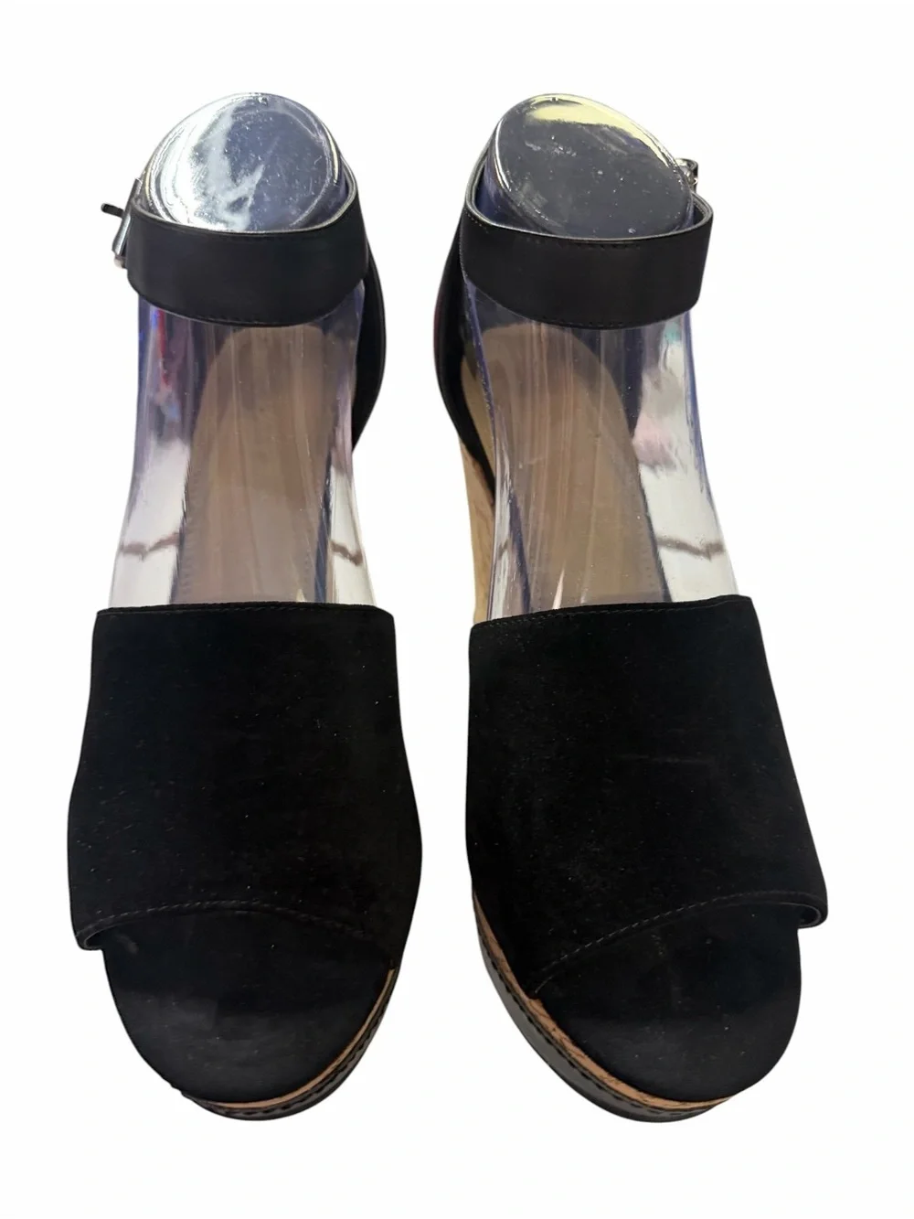 Marc Fischer Black Cork Wedge Sandals with Ankle Strap